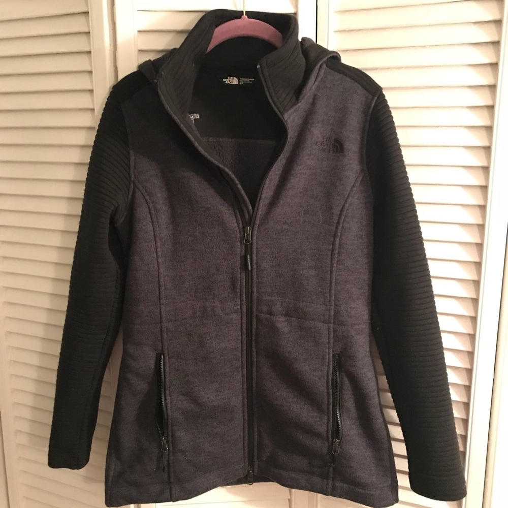 Grey and black north face hooded coat size S